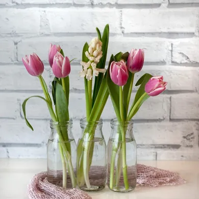 Floral DTY - taupe and purple flowers